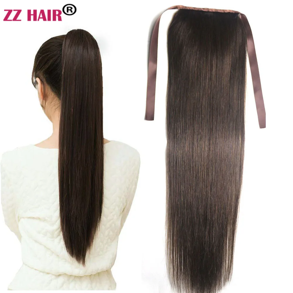 ZZHAIR 140g 1"-30" фабричного производства Волосы remy Лента хвост зажимы-в Пряди человеческих волос для наращивания хвощ Натуральные Прямые Волосы