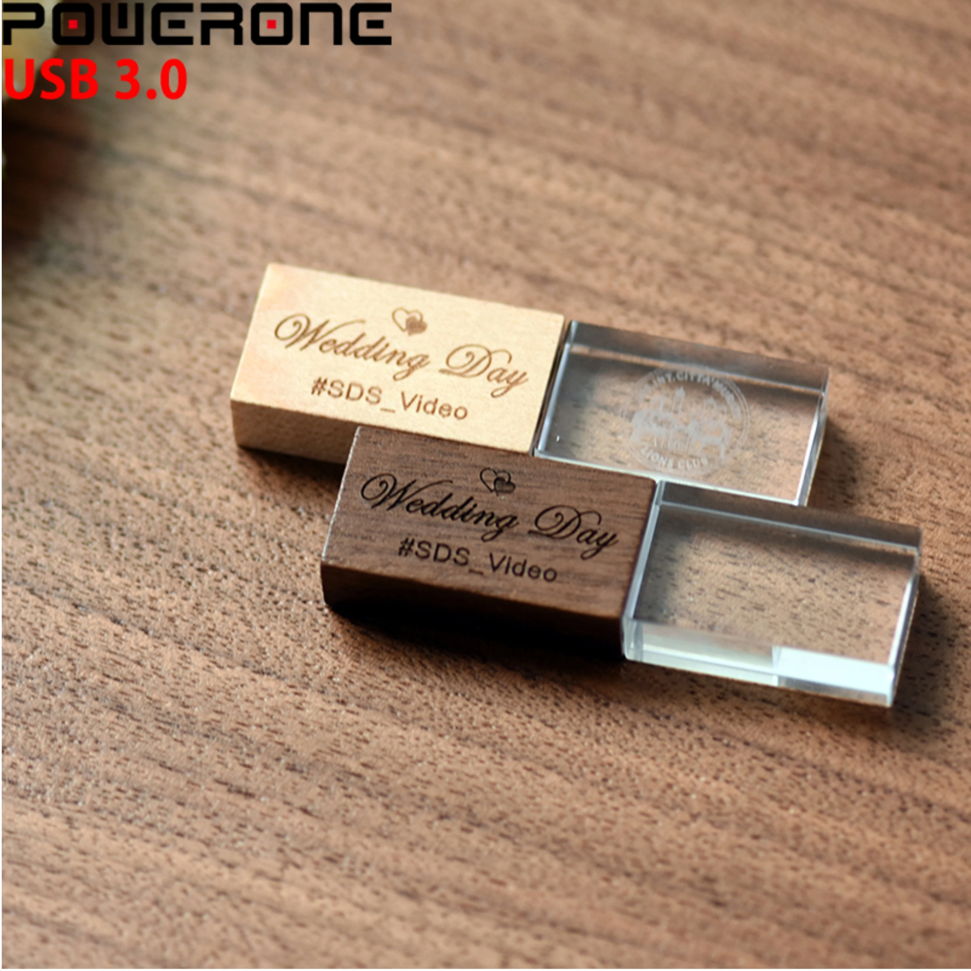 POWERONE USB 3 0 свадебная фотография Бесплатный Логотип Деревянный кристалл 64 ГБ 32 16 4