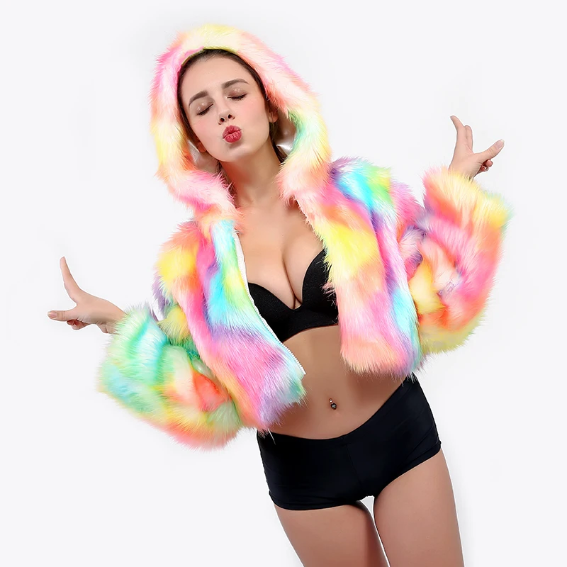 2019 Осень Зима Новая искусственная Меховая куртка цветной светодиодный фонарь с