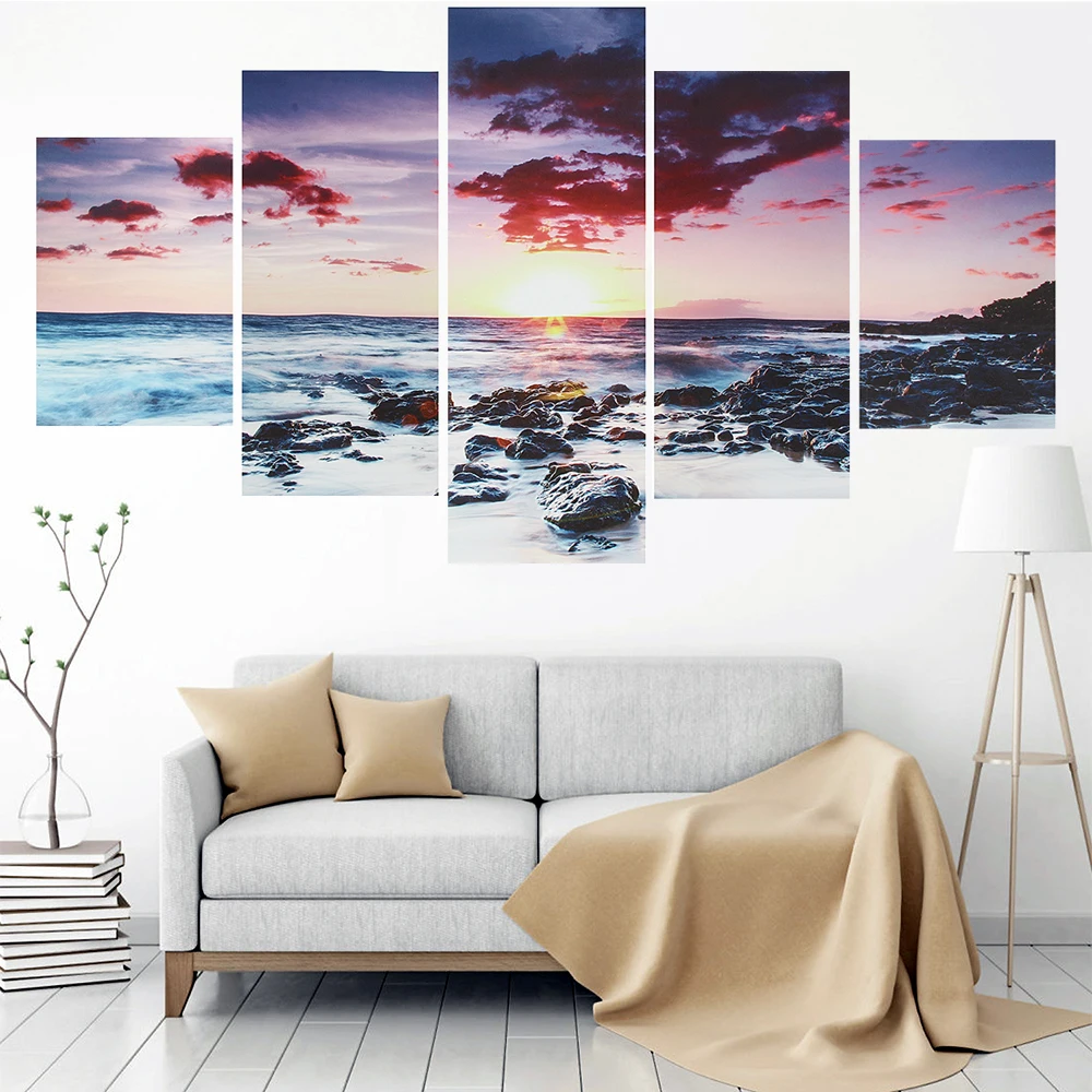 

5 Piece Wall Art Canvas Painting Sunset By the sea Poster Modular Picture Modern Living Room Bedroom Nordic Decoration Home