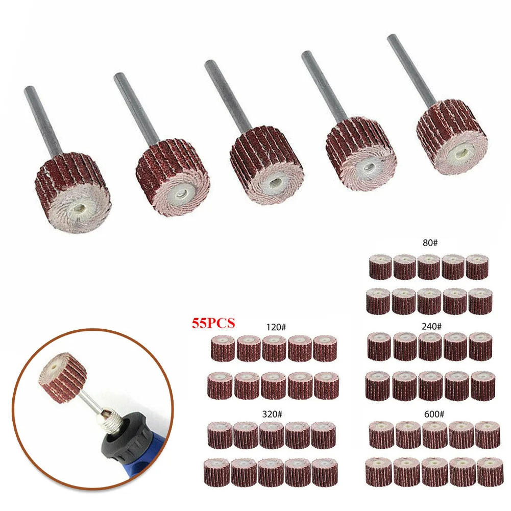 

55pcs Rotating Tool 80-600 Grit Accessories Flap Parts Sanding Sandpaper