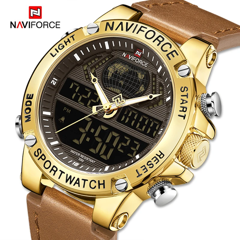 NAVIFORCE Top Luxury Brand Men Watch Sports Waterproof Leather Men’s Watches Quartz Analog Digital Male Relogio Masculino | Наручные