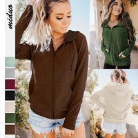solid color autumn fashion hooded long sleeve zipper sweater european and american fashion brand street casual cardigan womens