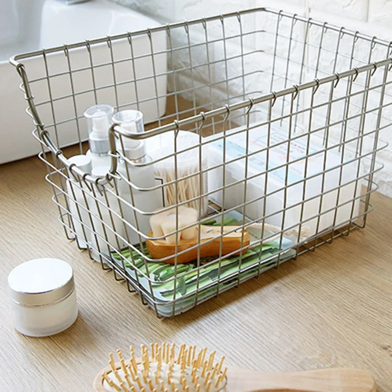 

Iron Storage Basket Art Wrought Storage Basket Desktop Bathroom Organizer Holder Home Sundries Container