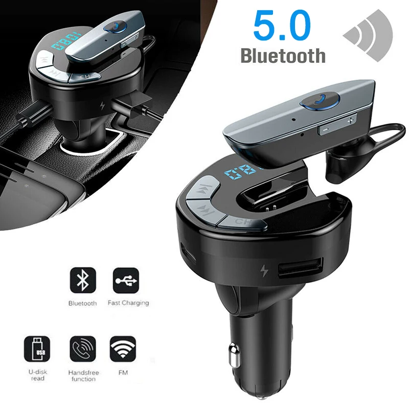 

Wireless USB Car Charger for Mobile Phone Handsfree FM Transmitter MP3 with Wireless Bluetooth Earphone C66