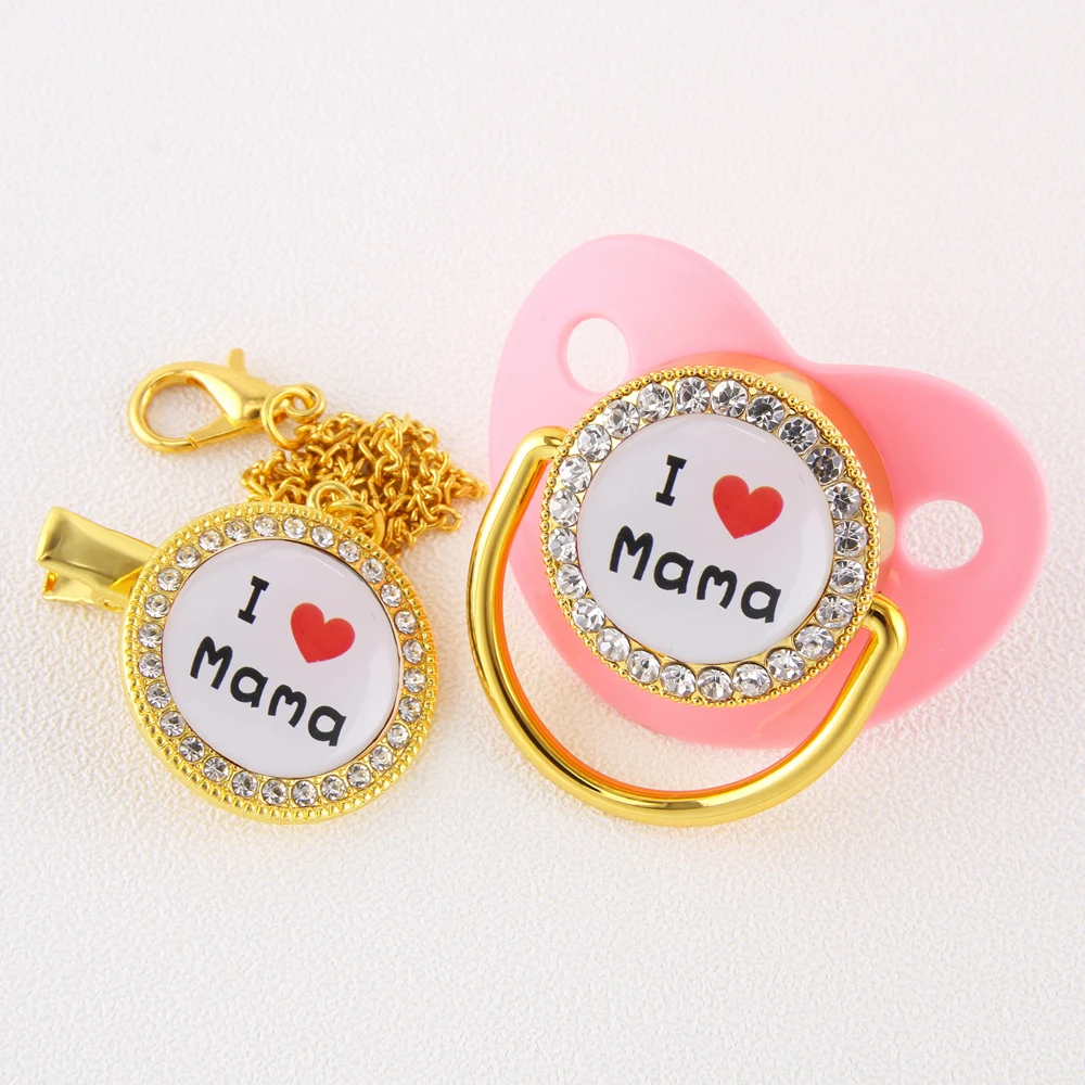Роскошный чехол с надписью I Love MaMa и Bling Соска пустышка цепочкой зажимы для