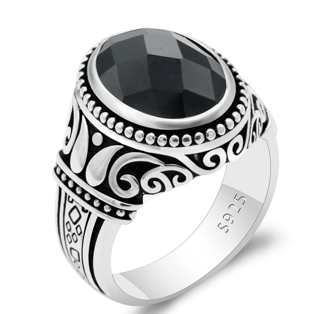 

Мужское Винтажное кольцо из серебра 925 пробы, с черным Цирконом, Размер 7-13
