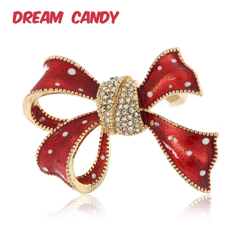 Фантазийные изысканный Стразы Броши бант Для женщин броши с красной эмалью в