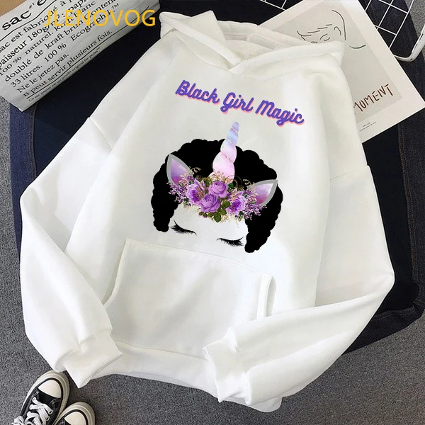 

Black Girl Magic Graphic Print Hoodie Women Rainbow Unicorn Sweatshirt Melanin Poppin Jumper Winter Spring Autumn Clothes Tops
