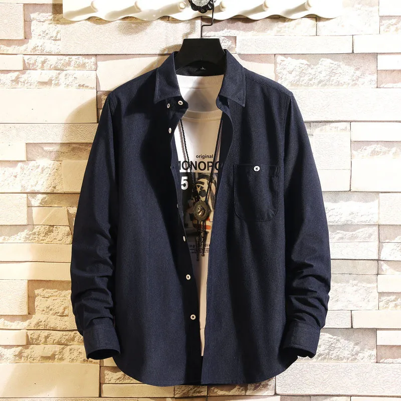 

Male Casual Style Solid Color Shirt Tops Pocket Design Fabric Soft Blouse Men New Long Sleeve Single Breasted Blouse Streetwear