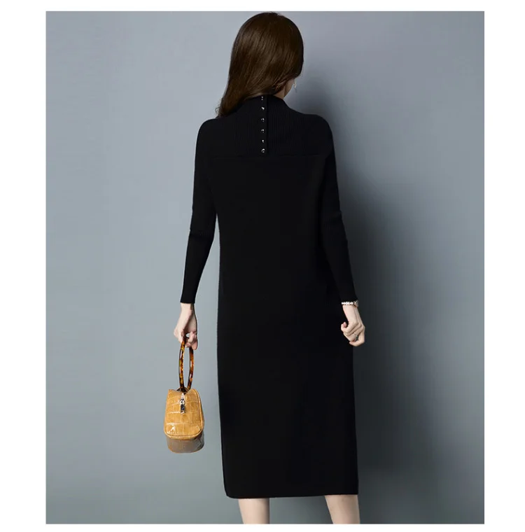 Осеннее женское платье большого размера шерстяное трикотажное с длинным рукавом