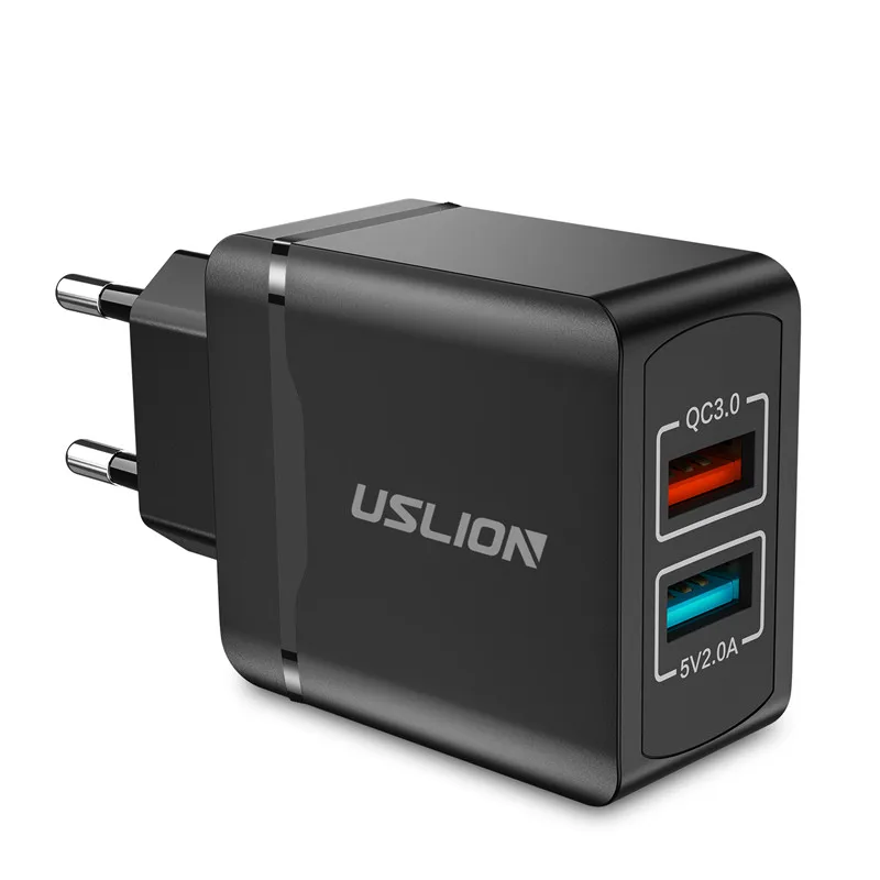 EU Black USLION 28W 3,0 двойное зарядное устройство USB QC 3,0 Быстрая зарядка ЕС вилка адаптер настенный мобильный телефон зарядное устройство для iPhone samsung Xiaomi huawei - Тип штекера: EU Black