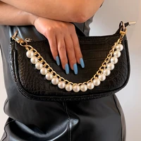 ingesight z vintage double layered chunky thick curb link bag chains punk big imitation pearl straps bag chain for women jewelry