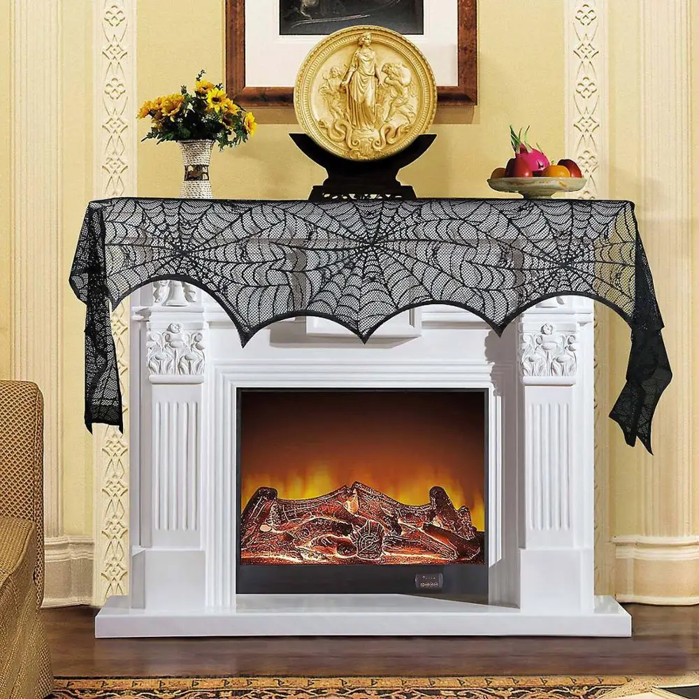 Декоративный реквизит на Хэллоуин Черная кружевная скатерть в виде паутины и