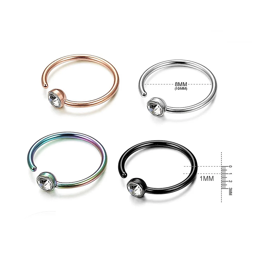 C образные носовые кольца из нержавеющей стали украшение с бриллиантами стразы