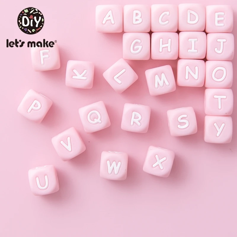 Let's Make-Cuentas de letras de silicona rosa, cuentas de letras de silicona de grado alimenticio, collar para mascar, juguetes de dentici&oacute;n para beb&eacute;s, abalorios DIY, 10 Uds.-1