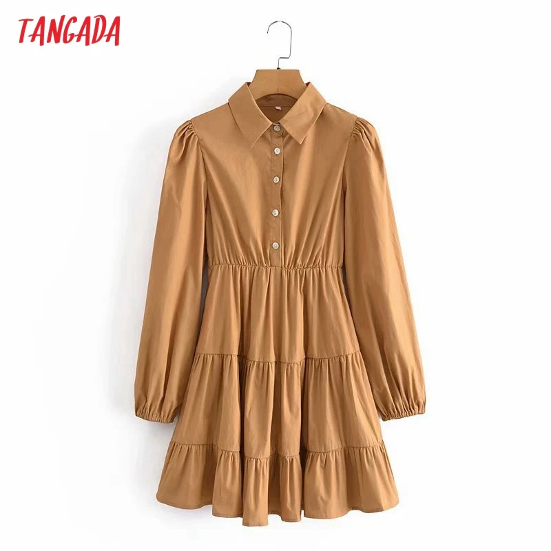 

Платье-рубашка хлопковое женское, цвета хаки, с длинным рукавом, осень 2021