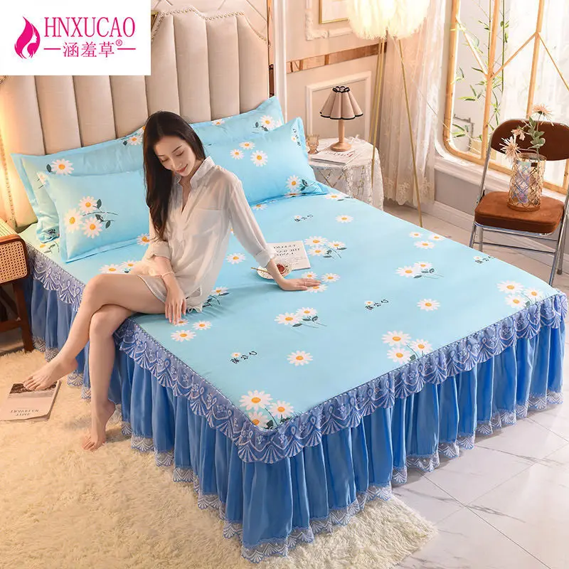 

[Bed skirt + pillowcase] 3-piece set of sanded bed skirt, bedclothes, bed cover, sanded sheets, simple Simmons bedspread