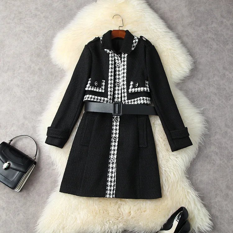 

European and American women's clothing winter 2022 new Long-sleeved plaid coat Sleeveless lapel dress fashion Two tweed sets