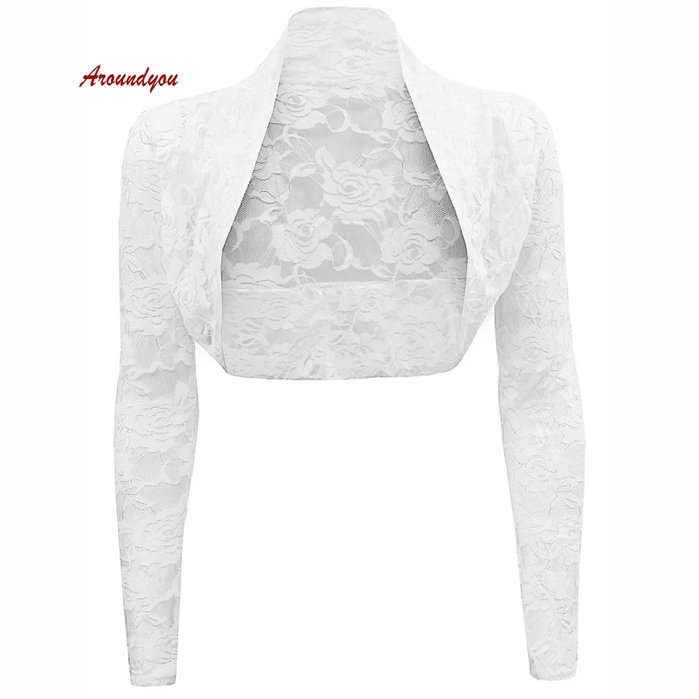 Белый черный кружевной длинный рукав Свадебная Куртка болеро для женщин шаль