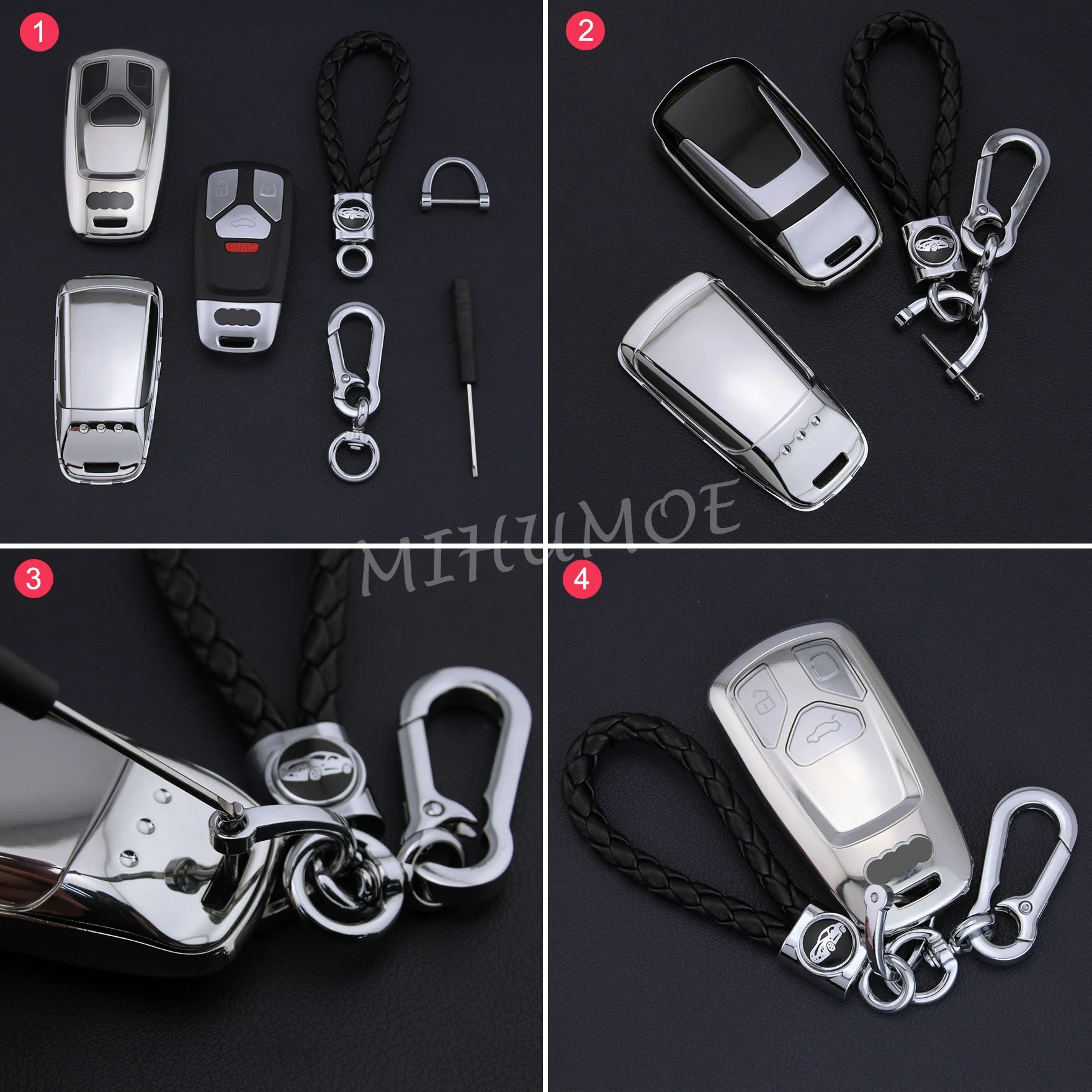

Full Car Key Cover Fob Case Chain Holder Accessories For Audi A4 B9 A5 Q5 Q7 TT S4 S5 SQ5 Silver