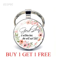 god is within her she will not fall bible verses keychain glass scripture quote jewelry christian faith keyring gifts