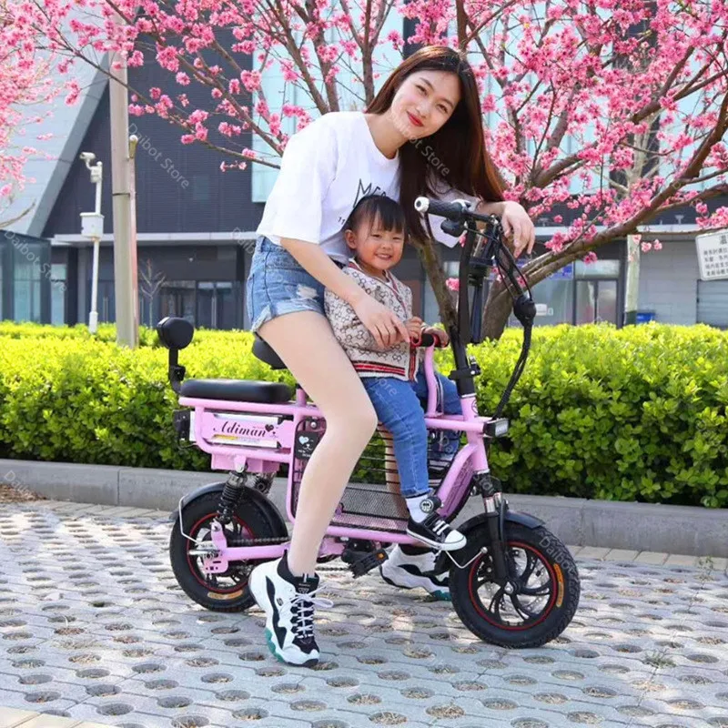 

Electric Scooters Bike For Woman 12 Inch 350W 48V Parent-child Electric Bicycles Adults Ladies Bike With Removable Battery