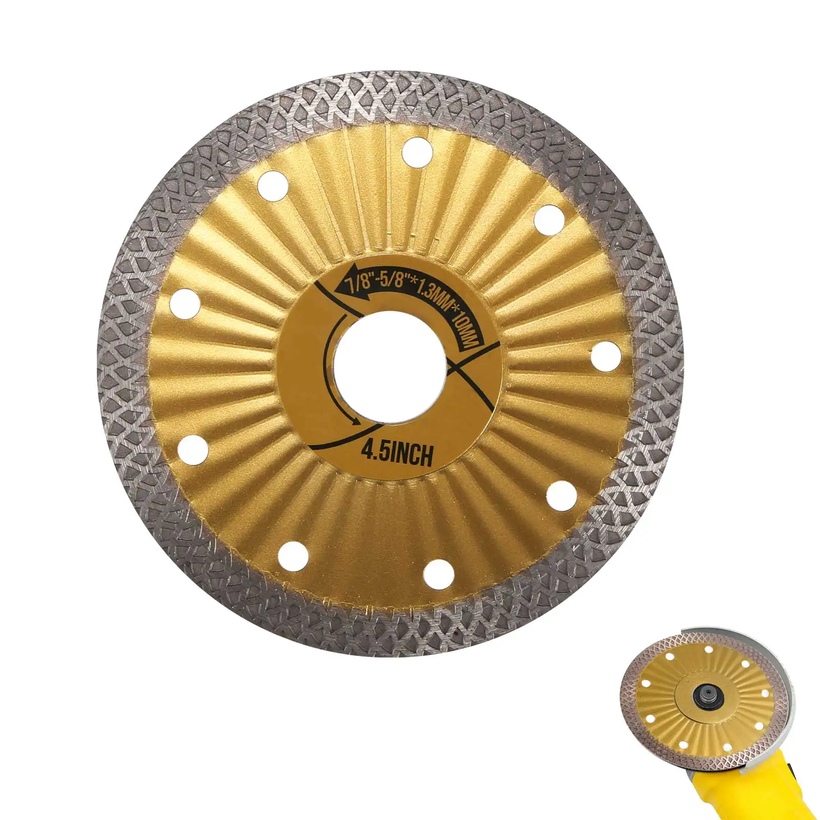 

4.5inch Wet Diamond Cutting Blade Golden Ceramic Cutting Blade Super Thin Dry With Mesh Turbine Design For Marble