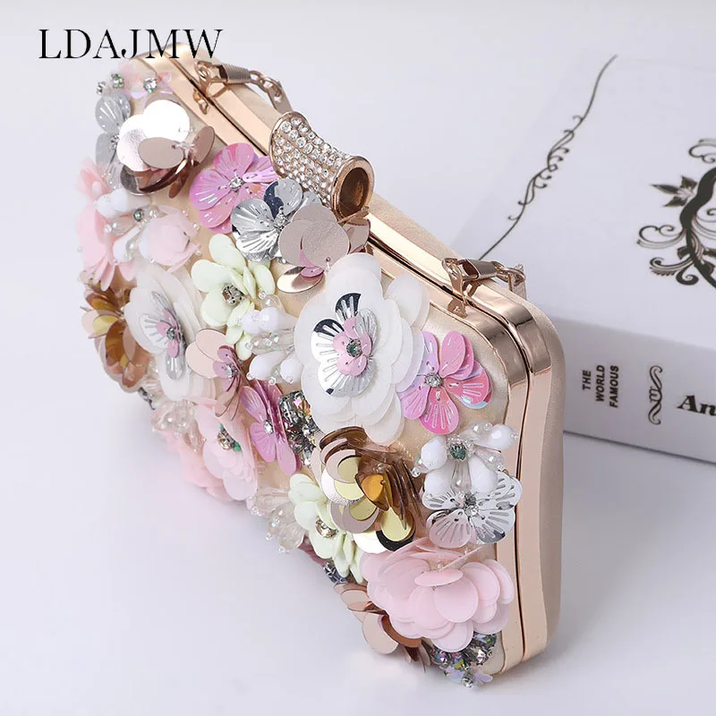

New Handmade Flower Evening Bag Bridal Clutch Women's Handbag Wrist Bags Shoulder Messenger Bag Storage Supplies
