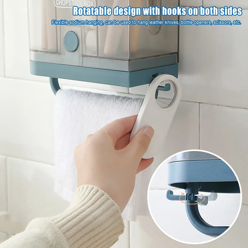 

Chopsticks Cage with Conceal Towel Rod Multi-function Chopsticks Knives Forks Spoons Holder Draining Storage Rack