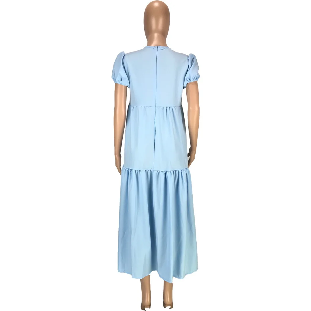 

Fashion Dress For Women Clothing 2021 Causal Blue Solid Loose Mid Calf High Street Wear Long Vestidos Dresses Summer New Ladies