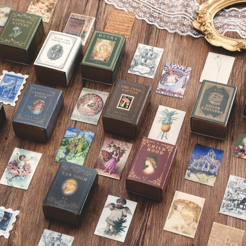 

100pcs Vintage Stamp Book collection series Kraft Paper Mini Greeting Card Postcard Letter Envelope DIY Decoration LOMO Cards