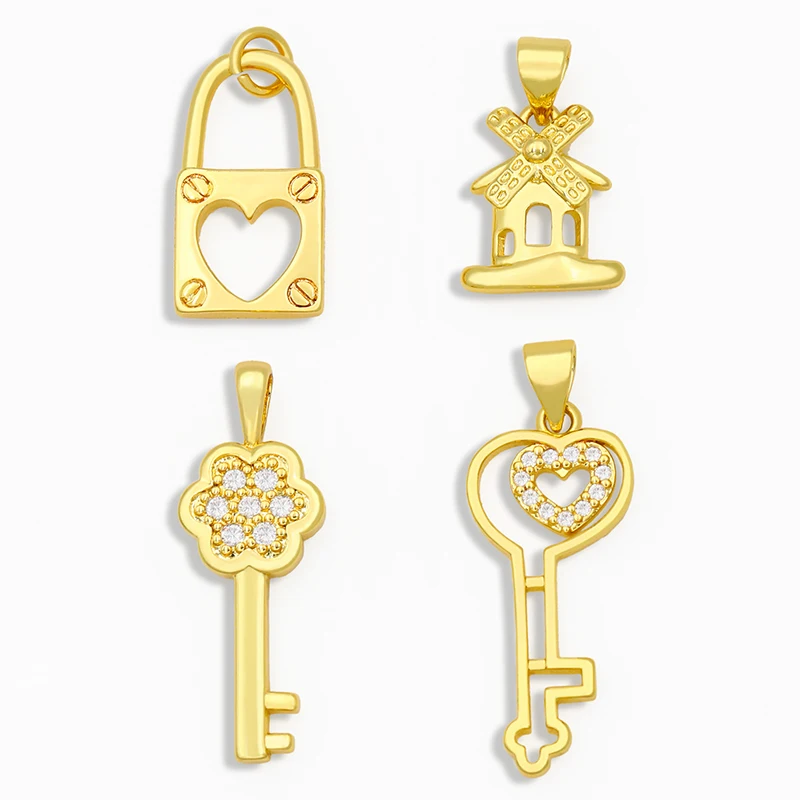 

OCESRIO Brass CZ Tiny Key Pendant Charms for Jewelry Making Wholesale Polished Gold Heart Locket Necklace Charms pdta205