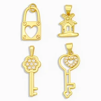 ocesrio brass cz tiny key pendant charms for jewelry making wholesale polished gold heart locket necklace charms pdta205