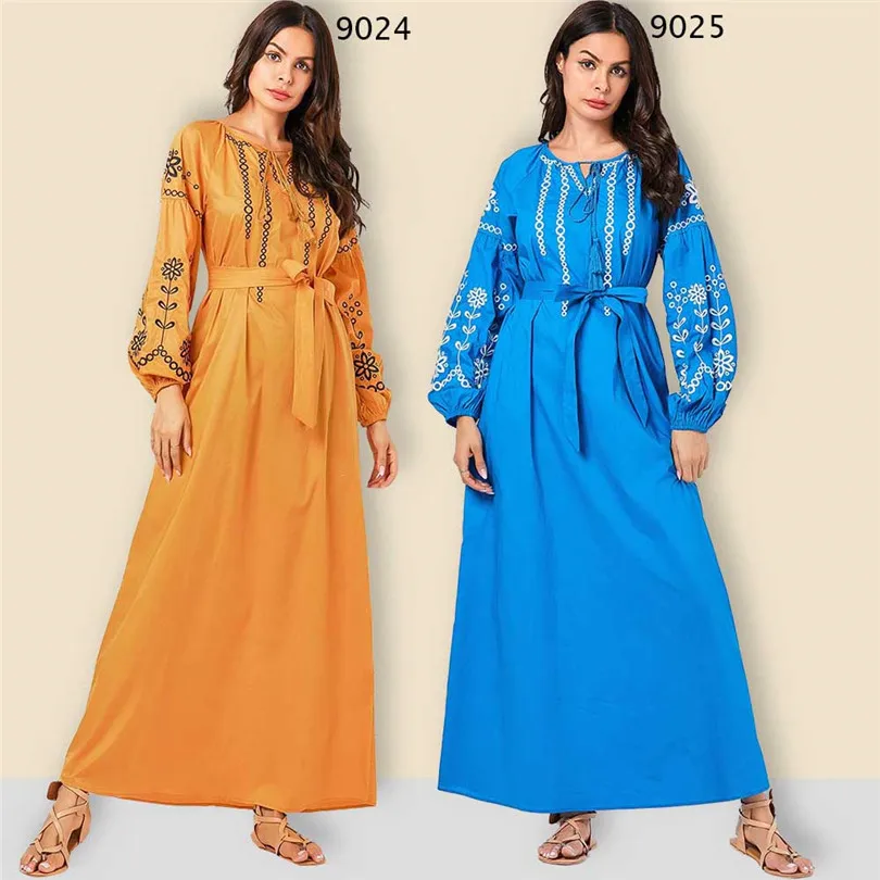 Размера плюс женское Цветочное платье с вышивкой фонарь длинным рукавом