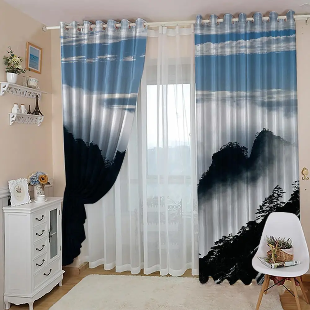 Кастомизированные большие занавески с облаками и туманом вокруг лесного пейзажа для гостиной спальни занавески для затемнения внутренние комплекты.