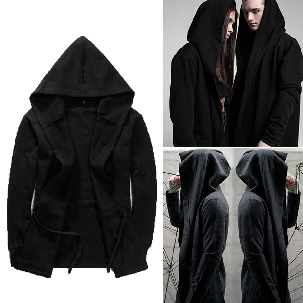 Женская и мужская верхняя одежда в готическом стиле, пальто с капюшоном, длинный плащ, Повседневный плащ, накидка