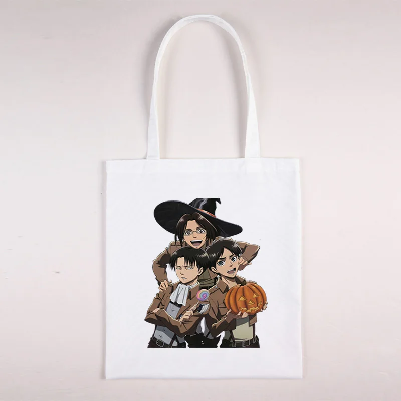

Anime Shopper Cloth Bag Shoulder Women's Luxury Designer Handbags Titans Attack Shopping Bags With Handle Woman Beach Canvas Eco