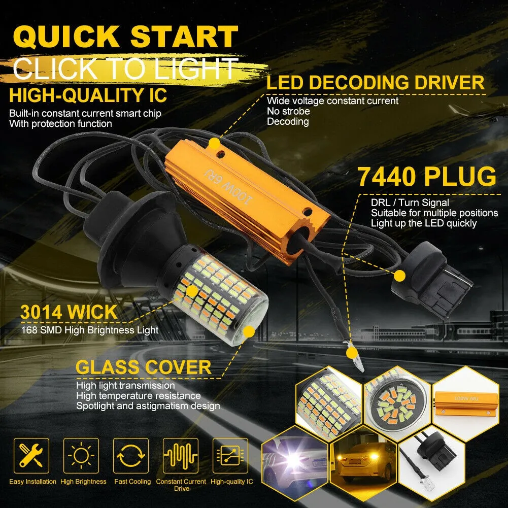 

T20 Car White Amber Turn Signal Light 1 Pair 30W Per Accessories CANBUS DRL