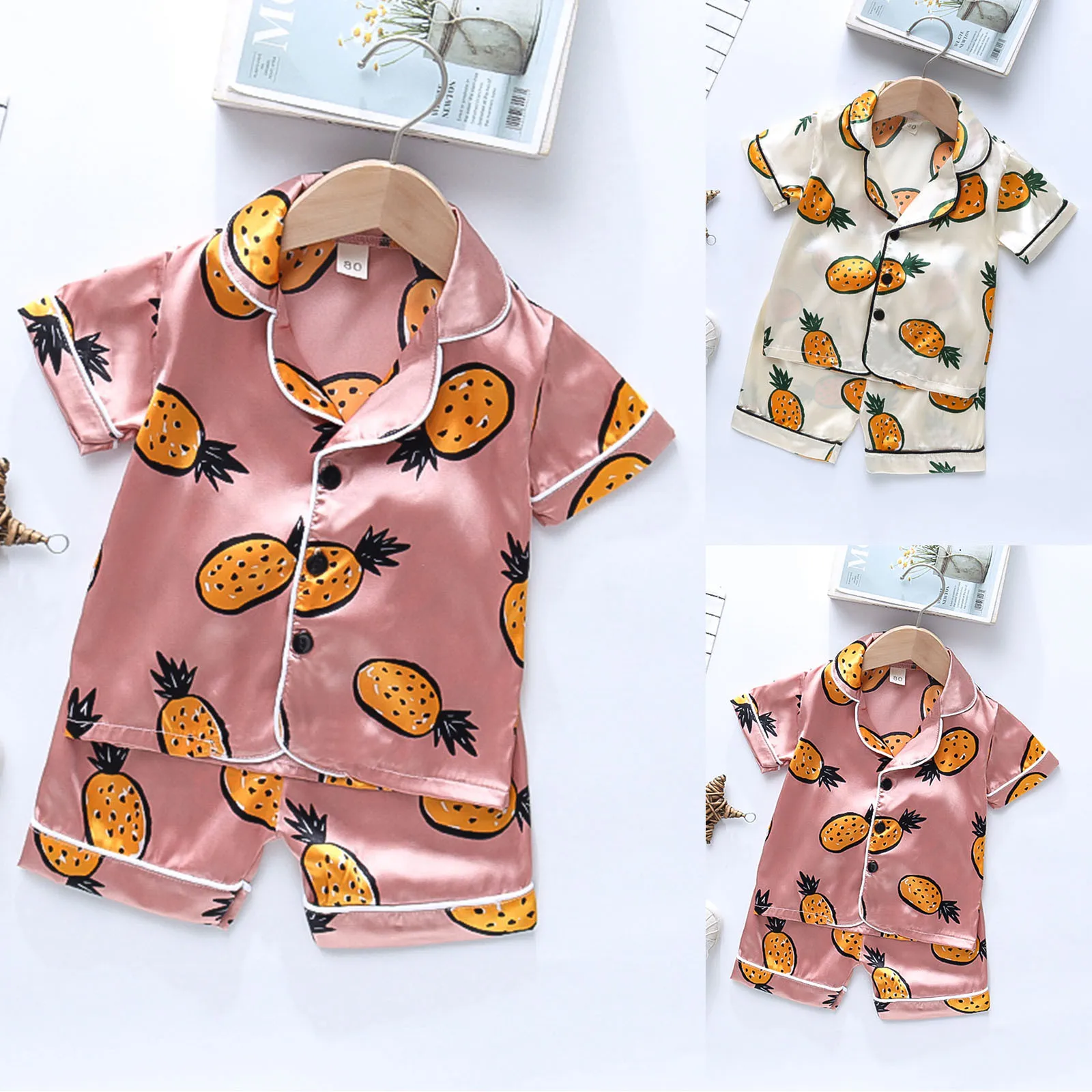 

Girls Pajamas Set Summer Short Sleeve Children's Sleepwear Set Floral Pineapple Pajamas Boy Pyjamas Sets for Kids Home Suit A50