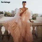 Sevintage скромные империи беременности и родам вечернее платье Многоуровневое платье Тюлевое со складками Длинные платья для выпускного бала рукава беременных Платья для вечеринок индивидуальный заказ
