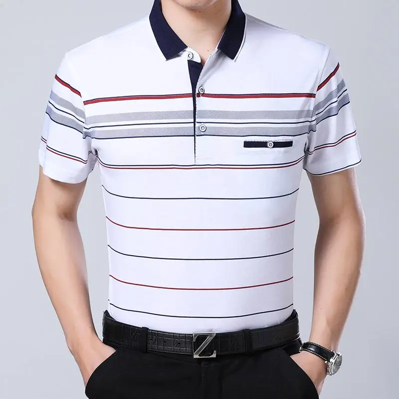 

2021 Brand Casual Summer Striped Short Sleeve Polo Shirt Men Poloshirt Jersey Pocket Mens Polos Tee Shirts Dress Fashions