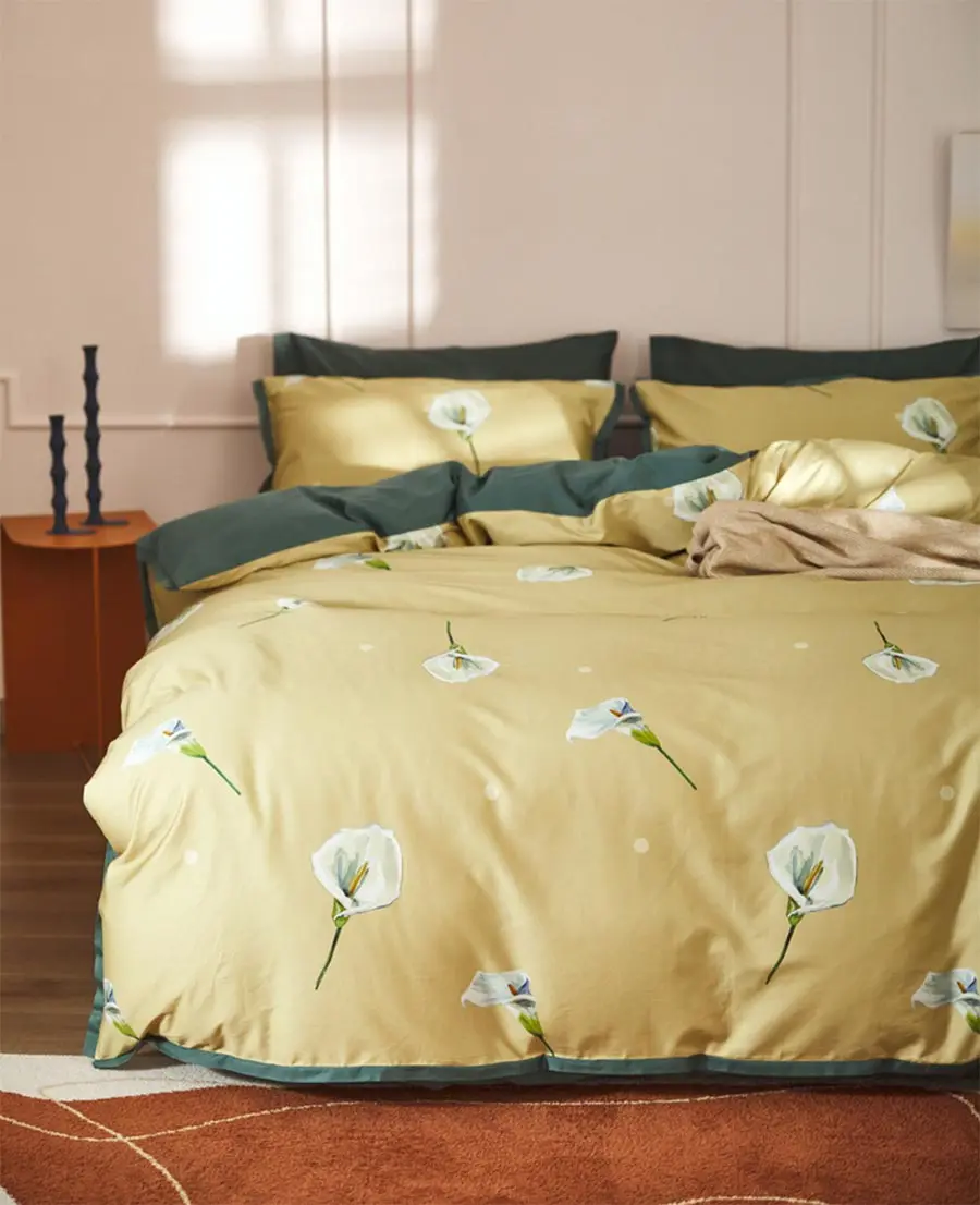

Unusual design yellow flower bedding set girl,full queen king 60s cotton double home textile bed sheet pillow case duvet cover