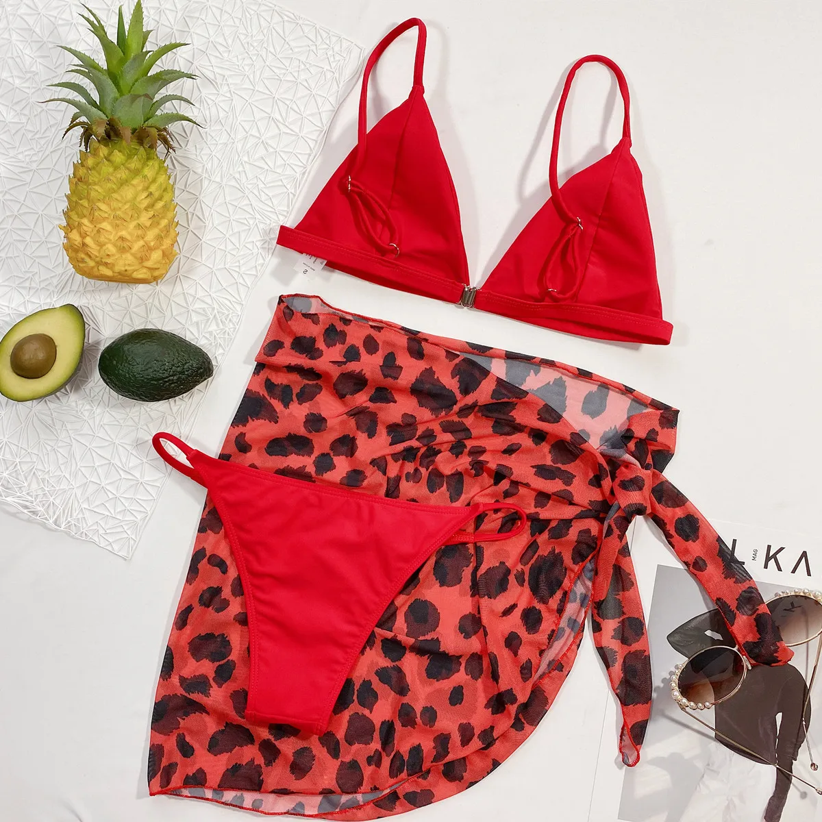 

Summer 3 Piece Bathing Suit Women Micro Bikinis Cupshe Push Up Swimwear Solid Print Wire Free High Waist Sexy Brazilian Bikini