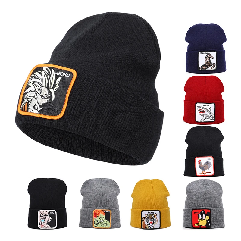 

Embroidery Winter Beanies for Men Cartoon Characters Winter Warm Knitted Hat Women Bonnet Unisex Skullies Hip Hop Hat