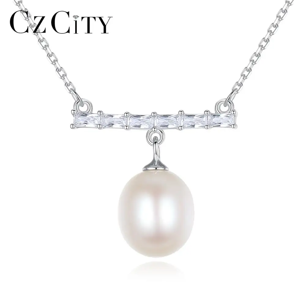 

CZCITY Natural Pearls Pendant Necklace for Women Bridal Wedding 925 Silver Freshwater Pearl Fine Jewelry Christmas Gifts FN-0202