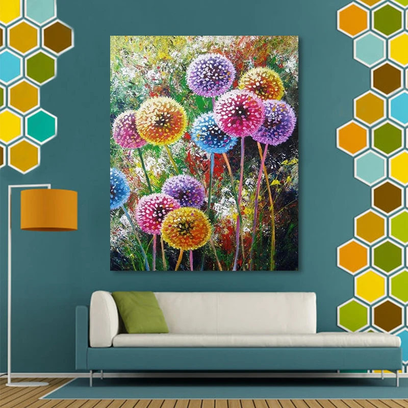 Цветочная картина по номерам цветные Одуванчики плюшевые цветы Хризантема