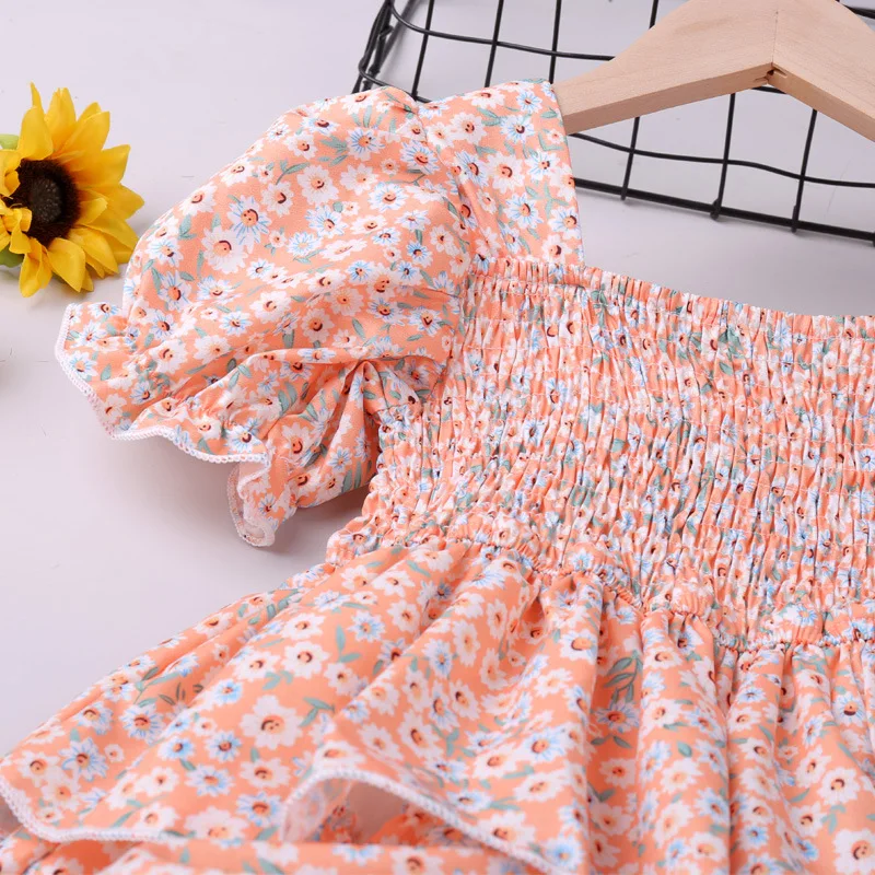 

EACHIN Girls Dresses Baby Kids Girl Fashion Pink Print Short Sleeve Ball Gown Dress Cake Dress Party Dress Children Casual Dress