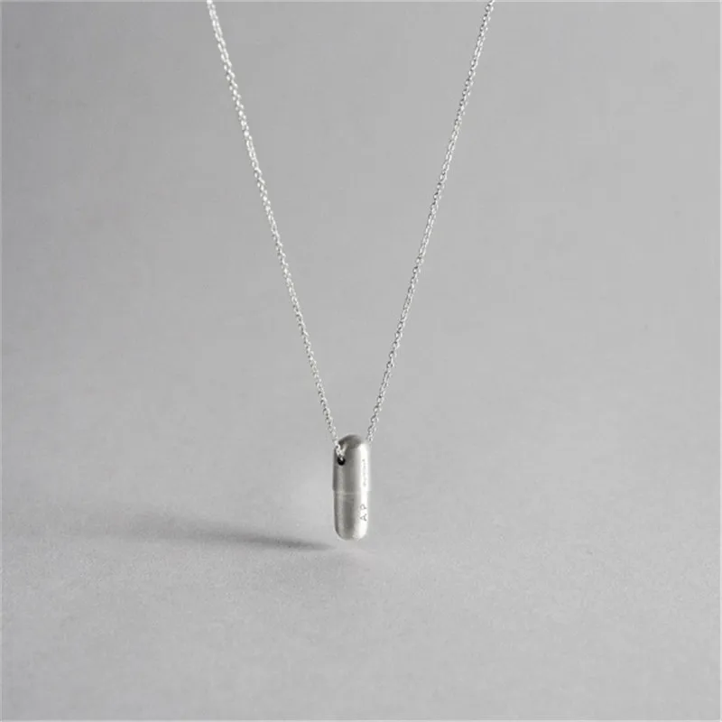 

POFUNUO 925 Sterling Silver Women Unique Originality Love Pill Charm Necklace Girls Vintage Style Fashion Fine Jewelry Necklaces