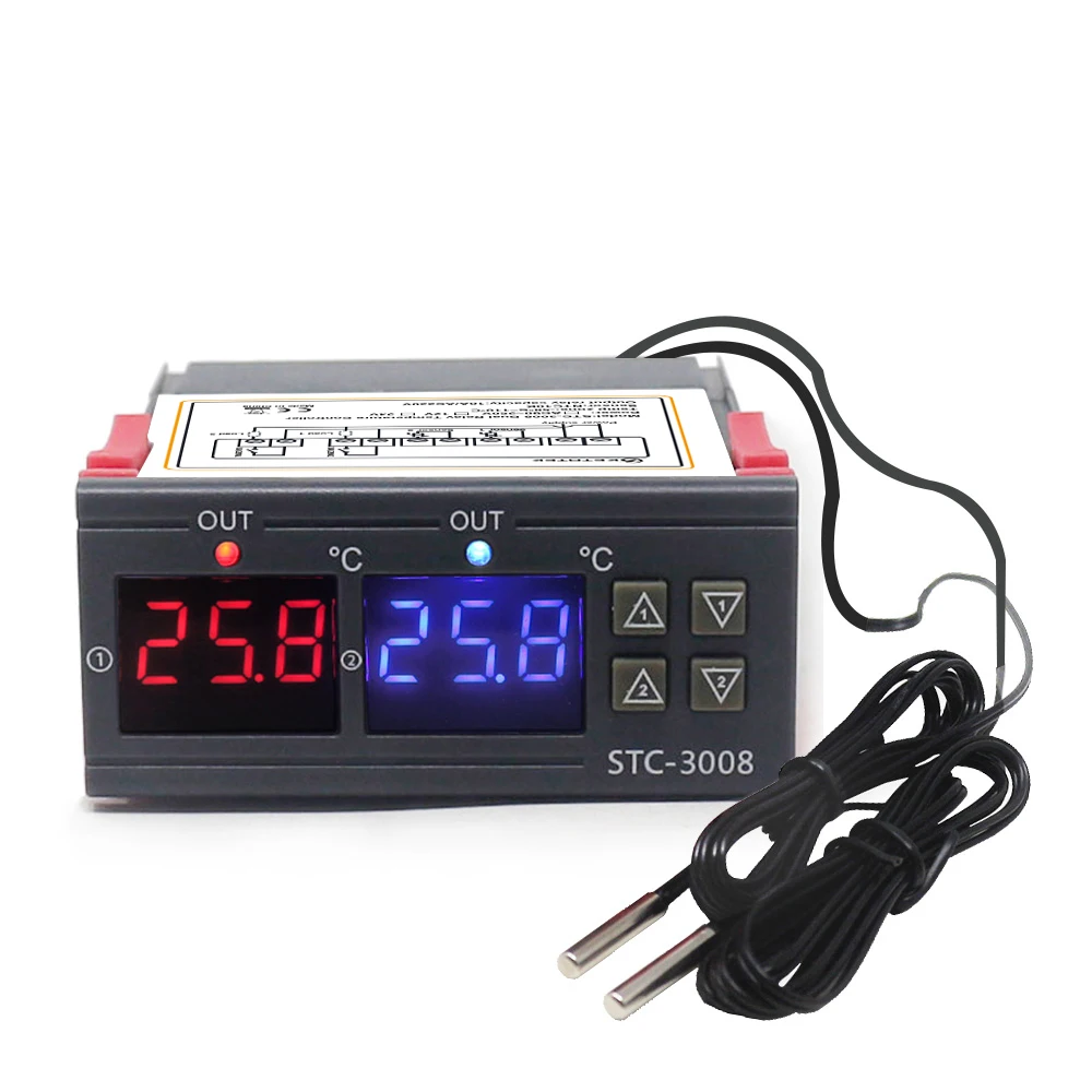 

Digital Incubator Thermostat Temperature Controller Two Relay Output Thermoregulator 10A Heating Cooling STC-3008 STC-1000